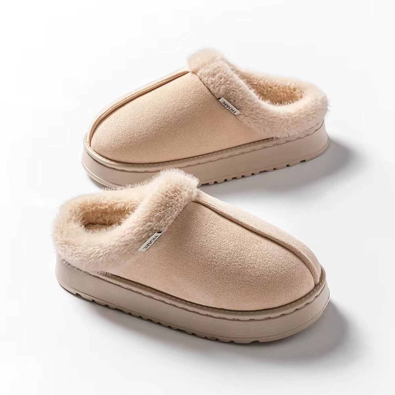 Beige Novenu CloudSoft cozy slippers on a clean white background